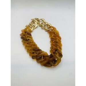 Talbots Gold Link & Tortoise-Pattern Necklace Chunky Statement Collar Choker 90s